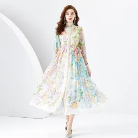 Wavy Edge Long Retro Printed Dress