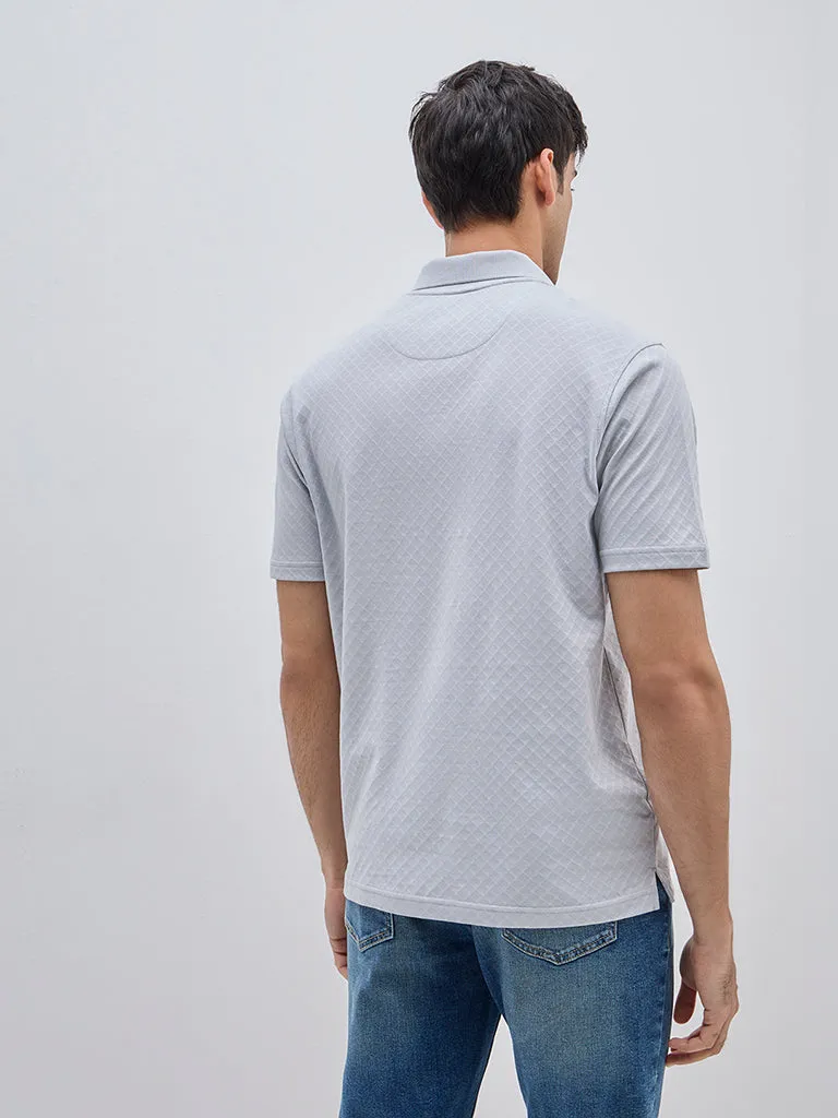 WES Casuals Grey Self Relaxed-Fit Cotton Polo T-Shirt