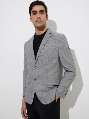 WES Formals Grey Plaid Design Slim-Fit Blazer