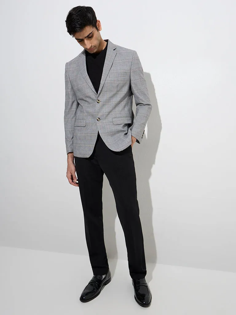WES Formals Grey Plaid Design Slim-Fit Blazer