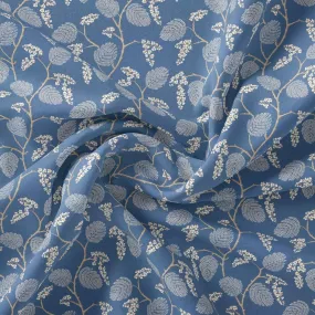 White Jasud Flower With Stalk Digital Printed Fabric - Rayon