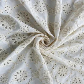 White Schiffli Embroidery Cotton Fabric DVT-23815
