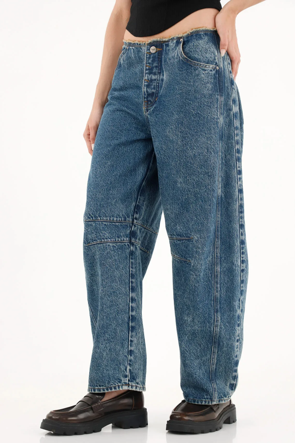 Women's Mid Tone Low Rise Horseshoe Jeans
