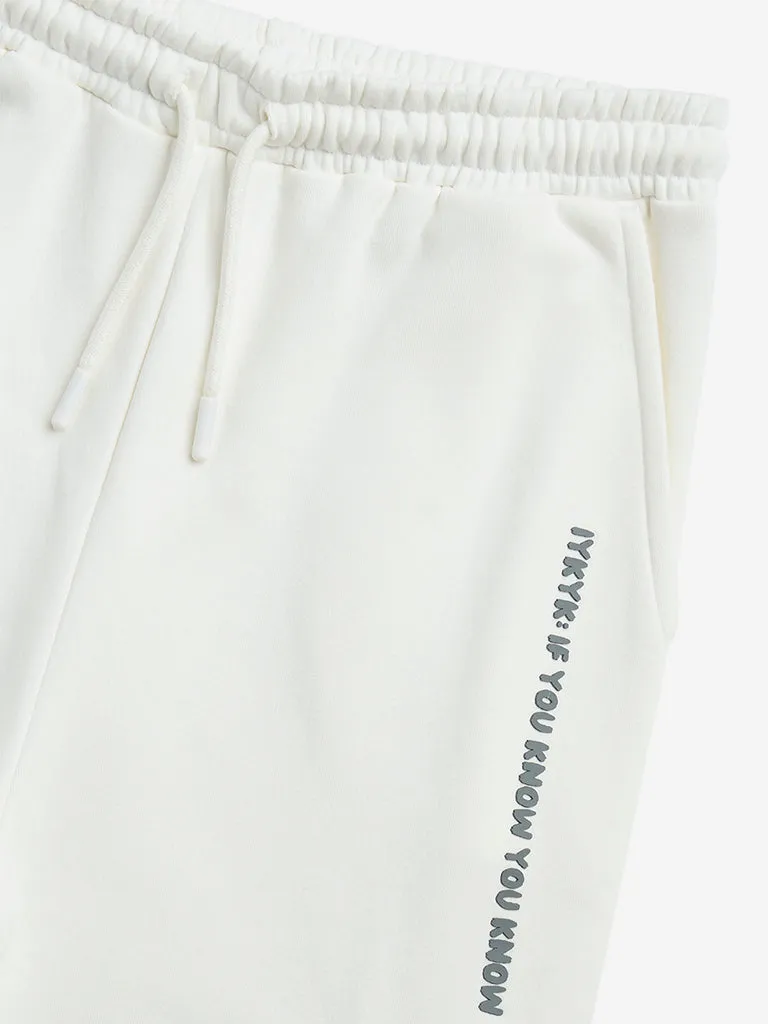 Y&F Kids Off-White Cargo-Style Mid-Rise Cotton-Blend Joggers