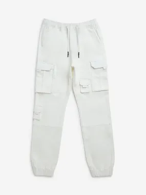 Y&F Kids White Cargo-Style Mid-Rise Cotton-Blend Joggers